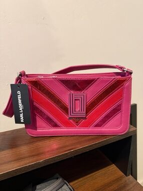 Karl Lagerfeld Hot Pink with Red Chevron Wristlet Clutch
